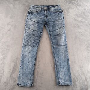 Buffalo Evan-X Jeans Mens 32 (Fits 30x32) Blue Moto Slim Stretch Acid Wash Biker